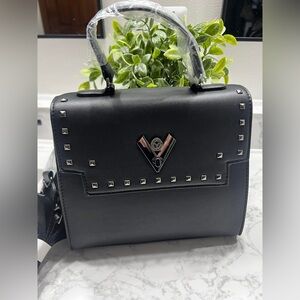 Valentino Orlandi Grey/Black Crossbody Bag with Silver Studs